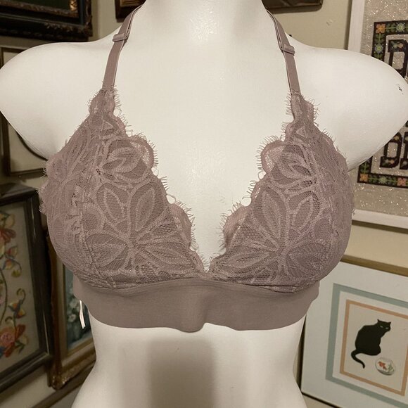 Pink Victorias Secret Tan Lace Triangle Padded No-Underwire Bralette Size M - Picture 1 of 5